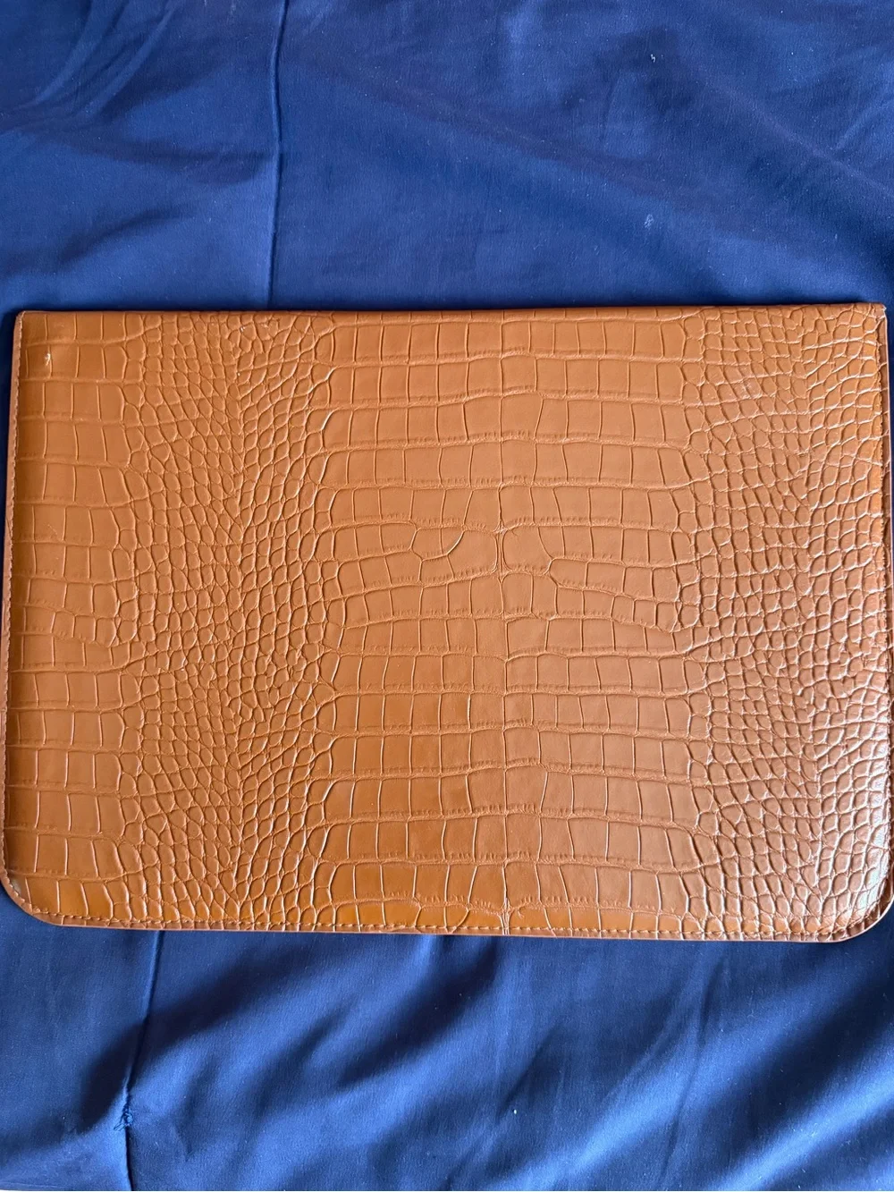 Croc-Embossed Leather Laptop Sleeve Brown